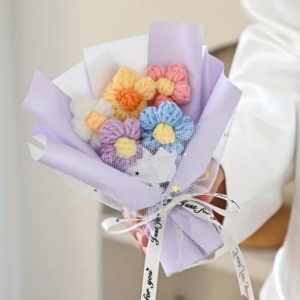 Handmade Crochet Flower Bouquet Pastel Daisy Everlasting Gift 5.5"